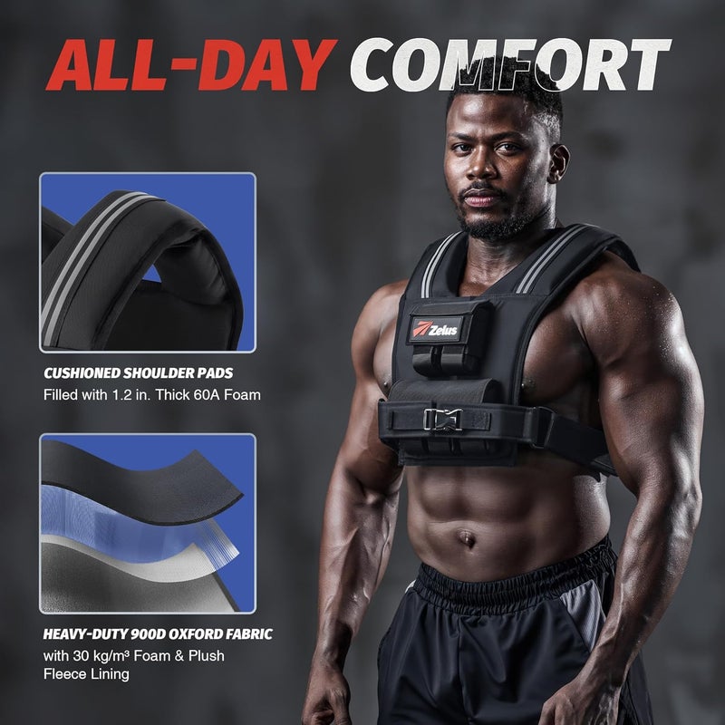 ZELUS Weighted Vest Men, 23/36/45 lb. Weight Vest with 10/16/20 Adjustable Iron Weights for Muscle Building Strength & Functional Training, Weighted Vest for Men with Reflective Strips. - Image 3